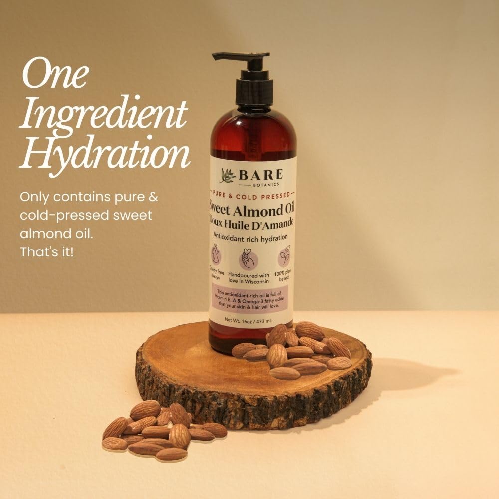 Bare Botanics quick-absorption almond oil delivering lightweight moisture.
