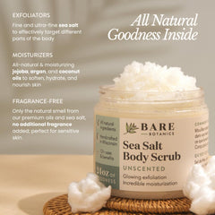 Bare Botanics unscented body scrub spoon showing convenient wooden scoop.