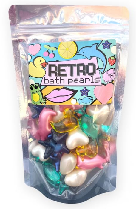 Bare Boutique retro bath beads front view with playful shapes for a fun bath ritual
