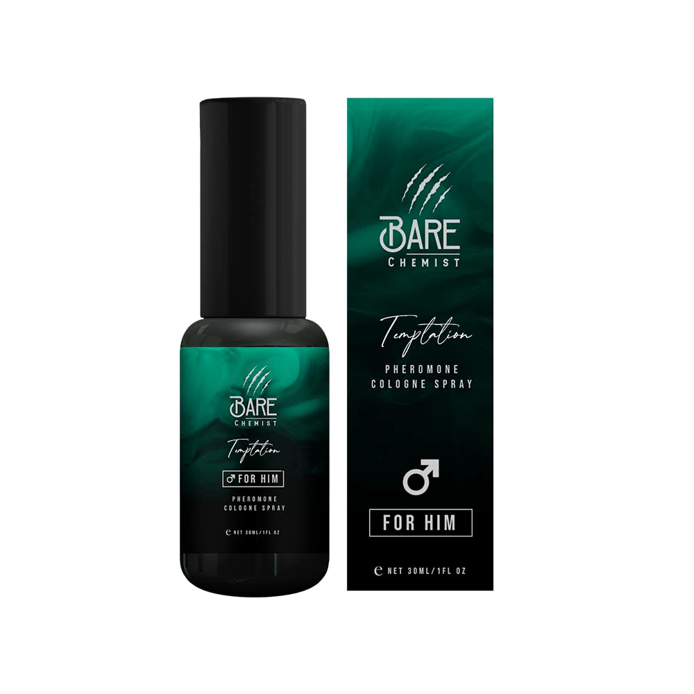 Bare Chemist Temptation bottle front view showing premium pheromone fragrance with long-lasting scent