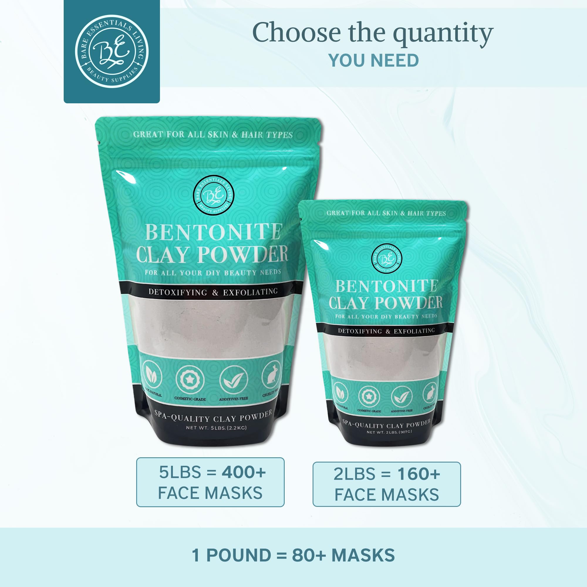USA-made Bare Essentials Living Bentonite clay powder on packaging label.