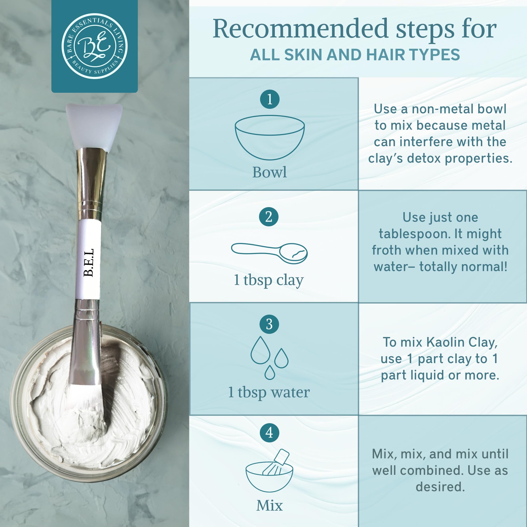 Bare Essentials Living white kaolin clay powder for deodorant and body powder.