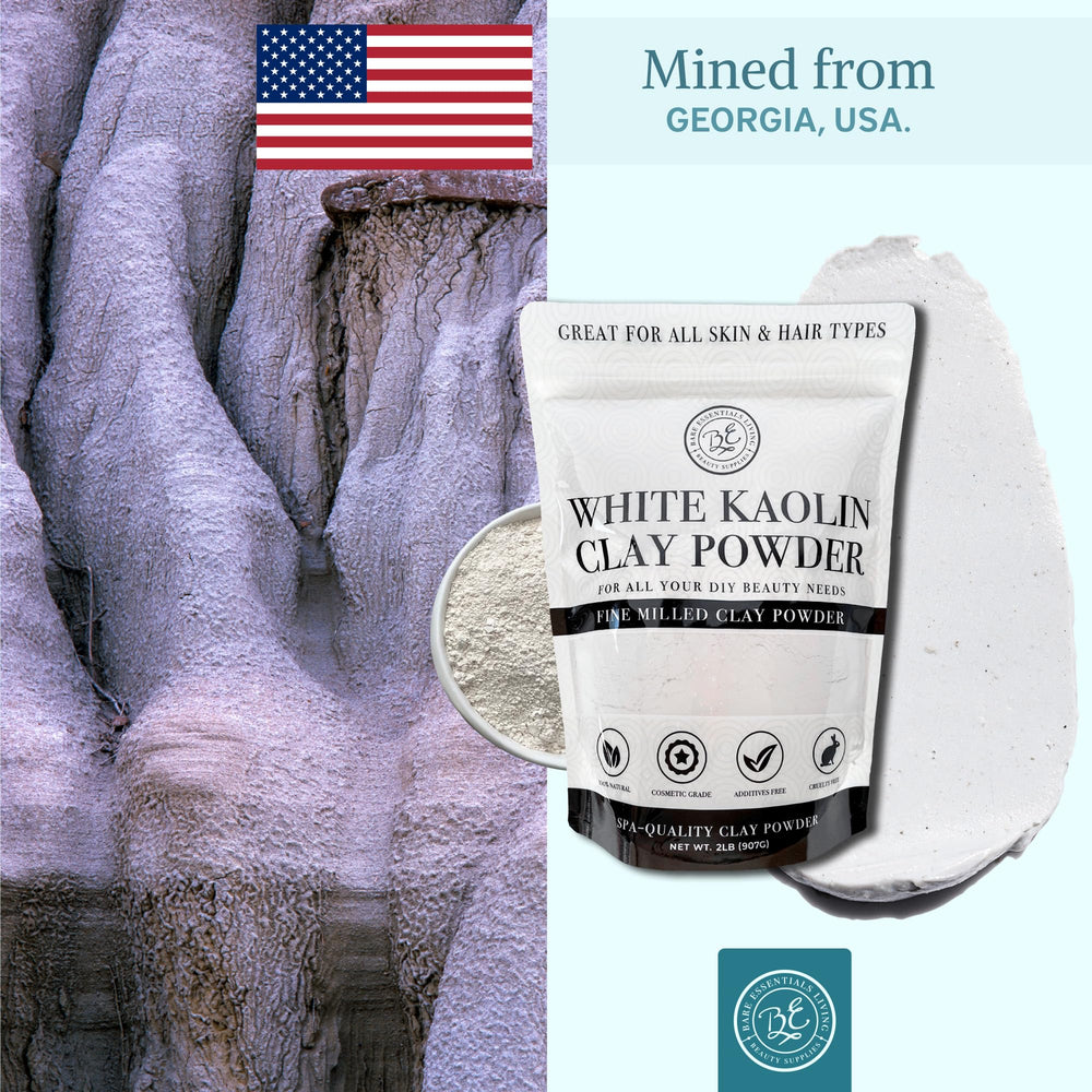 Bare Essentials Living white kaolin clay powder cruelty-free and USA-made.