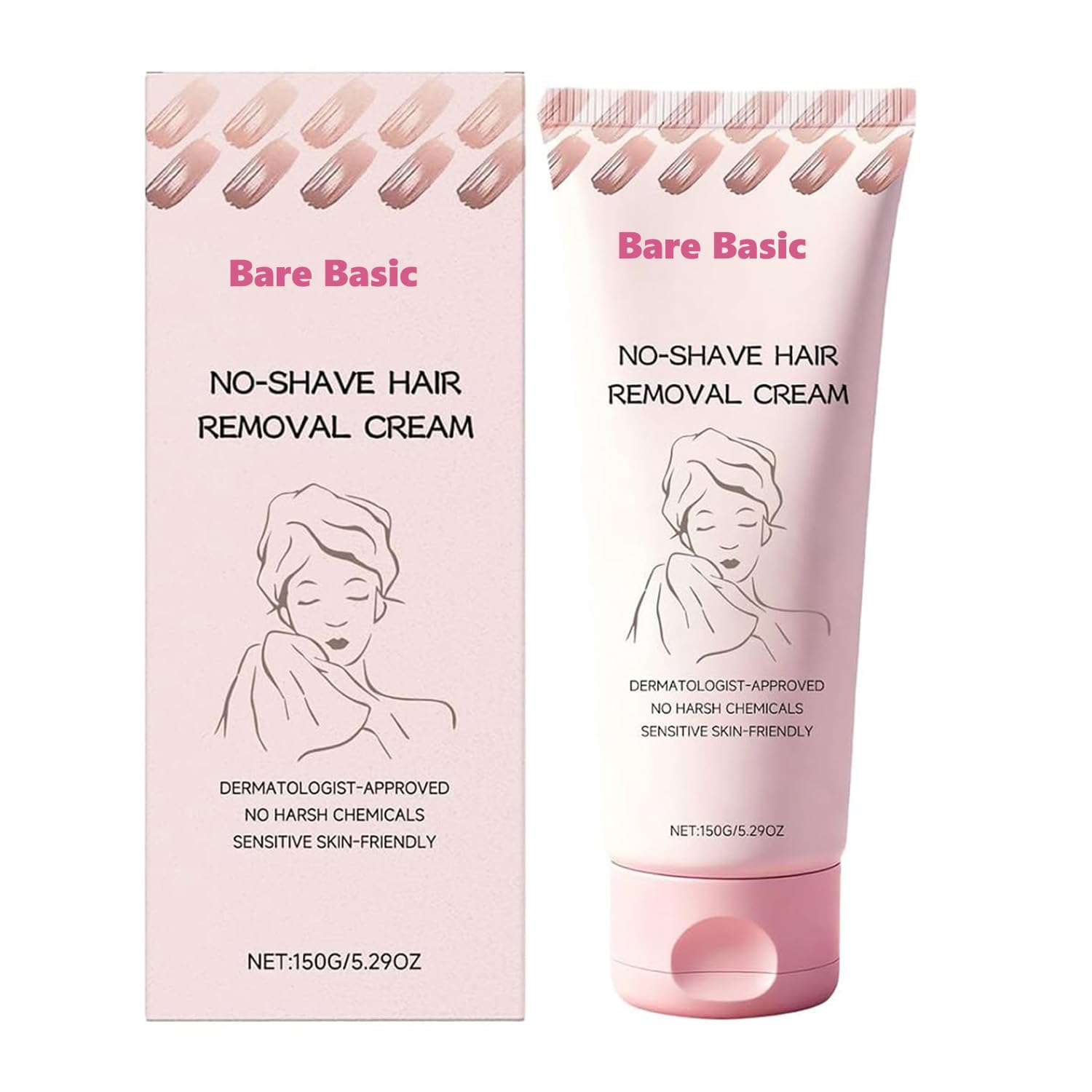 Bare Basics No Shave Cream bottle pour demonstrates fast hair removal