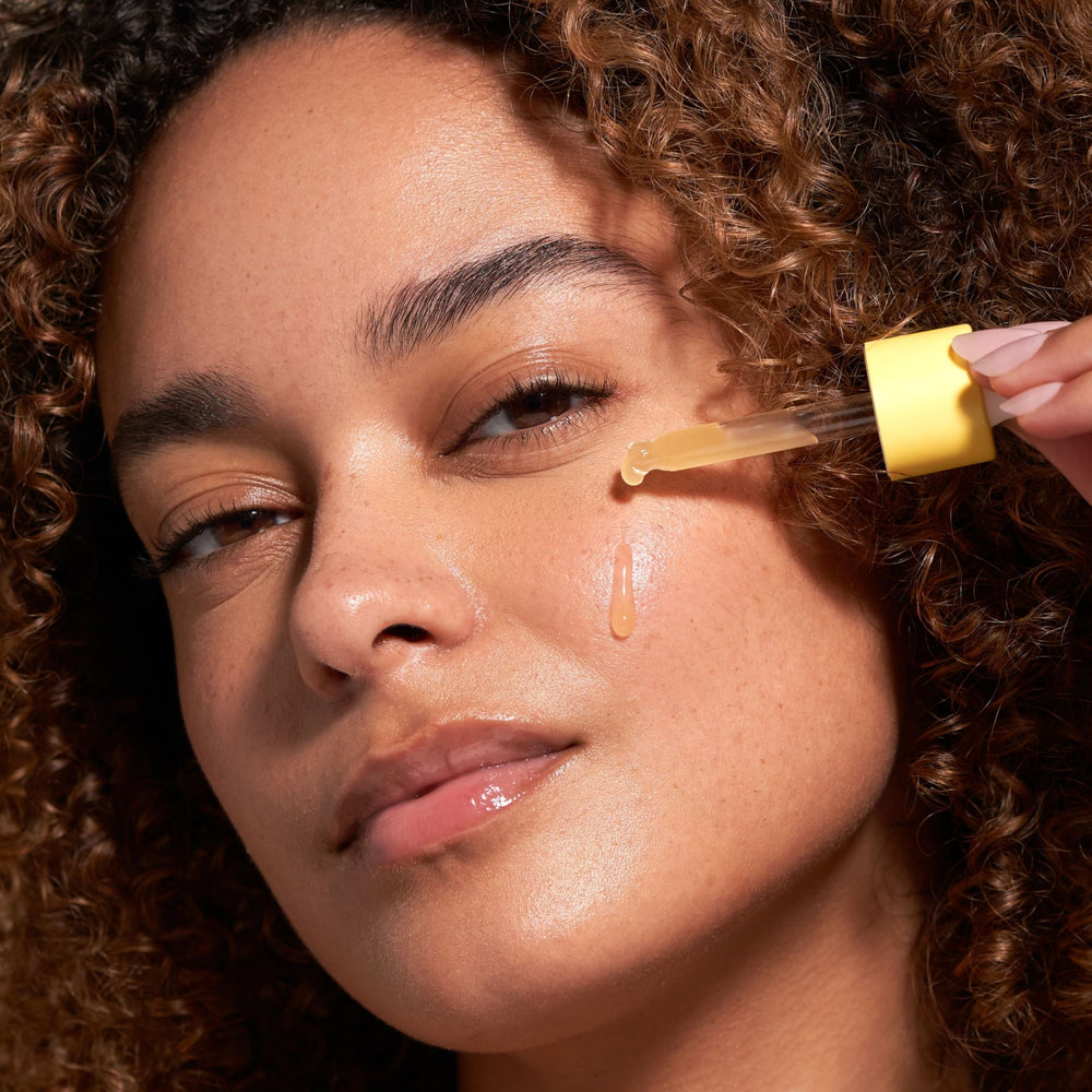 Barefaced Liquid Gold serum close-up showing fading fine lines.