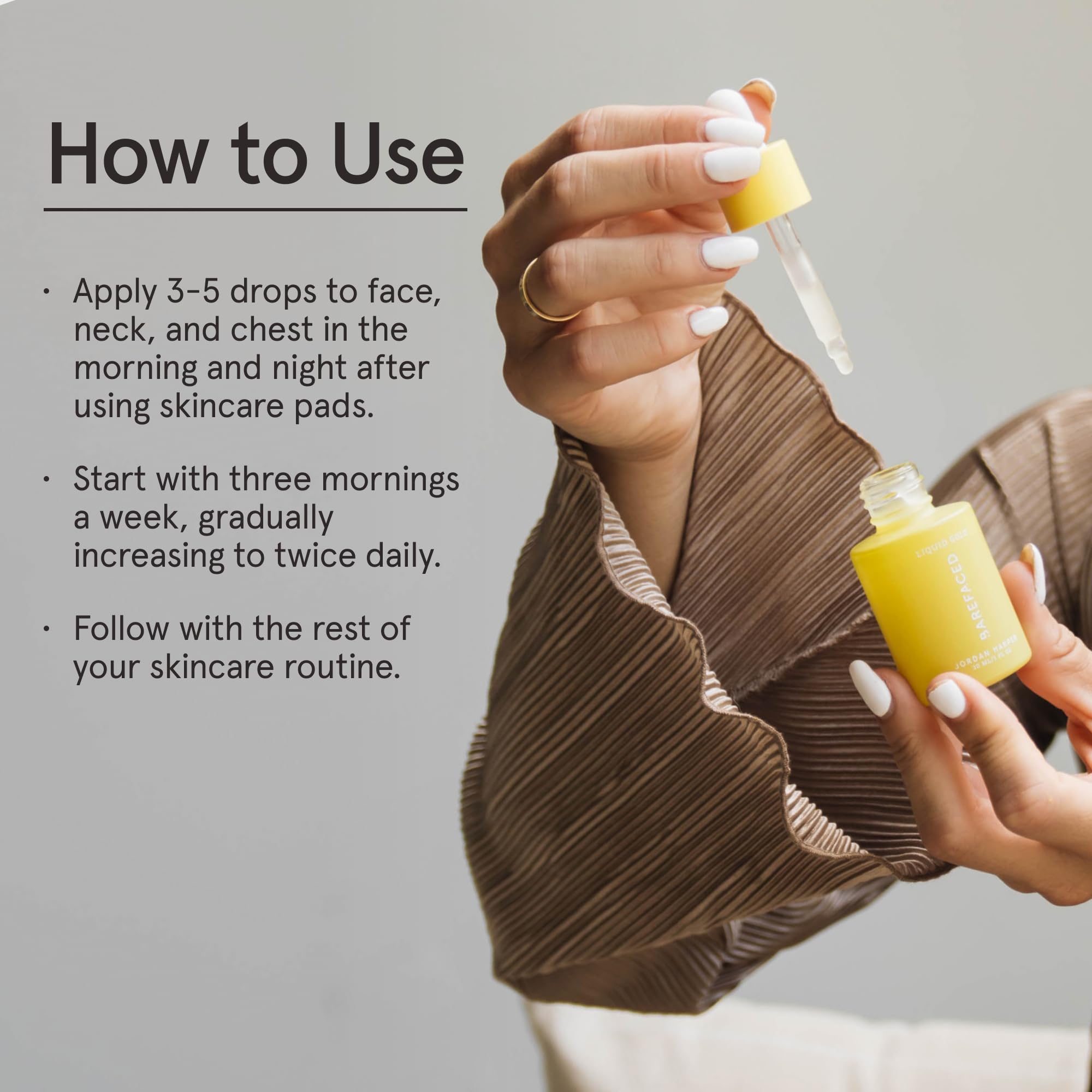 Barefaced Liquid Gold serum dropper for easy daily use.