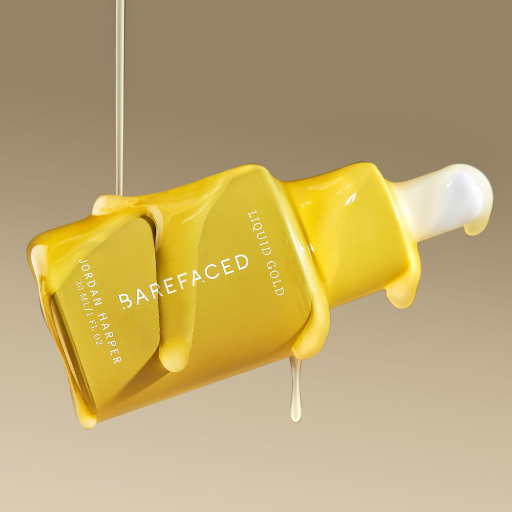 Barefaced Liquid Gold serum micro-emulsion texture delivering deep hydration.