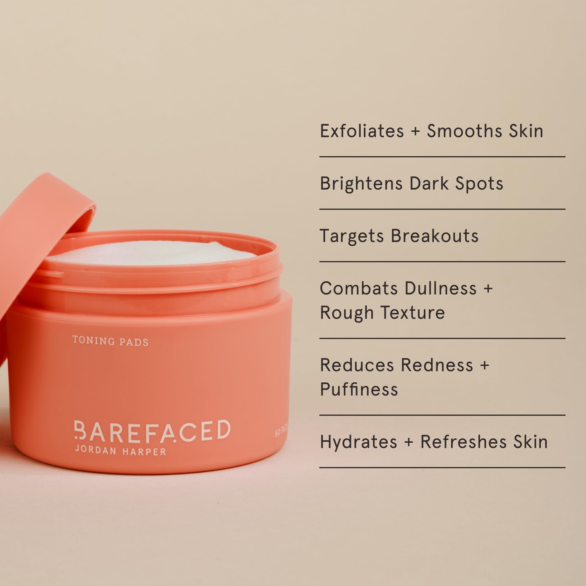Barefaced Toning Pads application swipe demonstrates easy, daily exfoliation for smoother skin