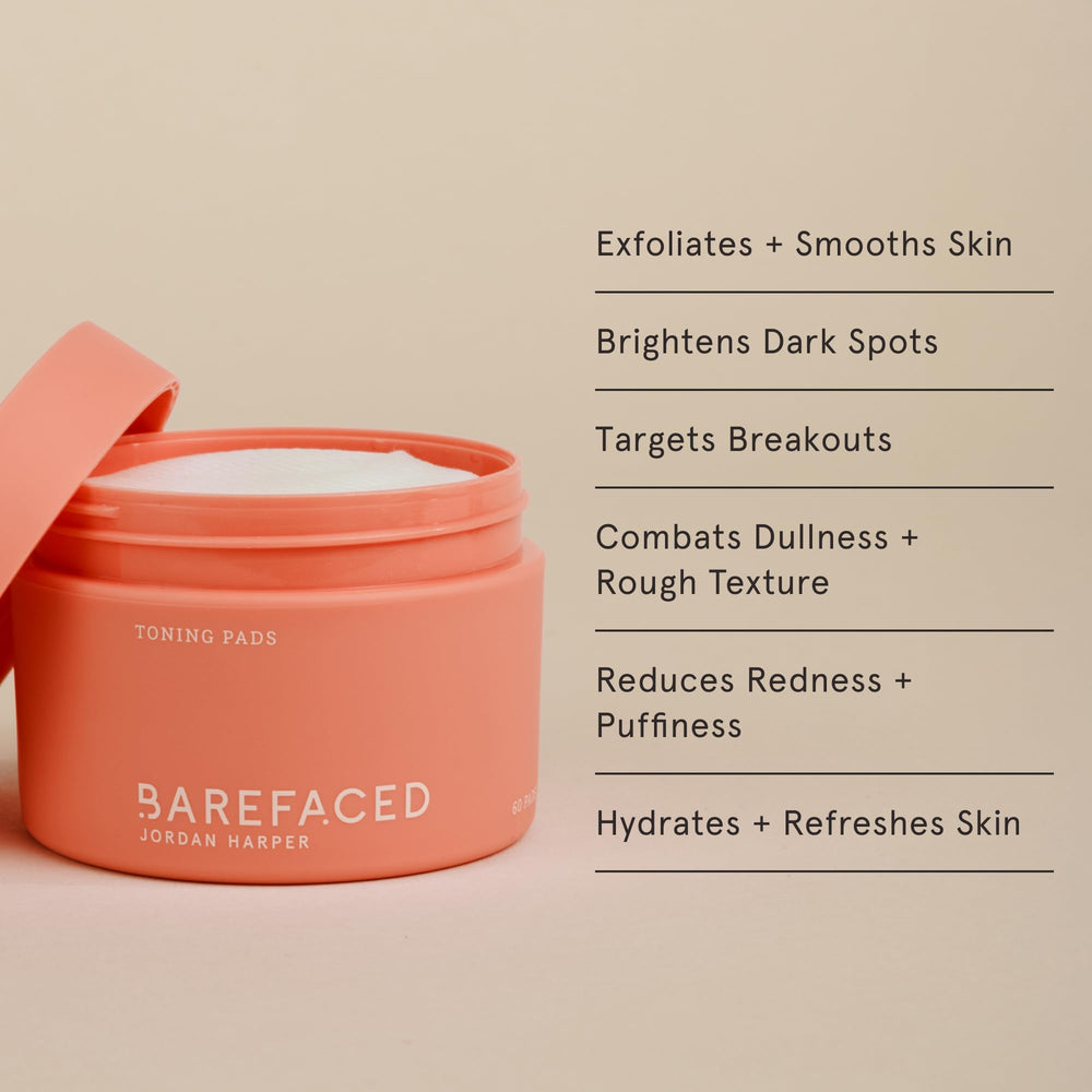 Barefaced Toning Pads application swipe demonstrates easy, daily exfoliation for smoother skin
