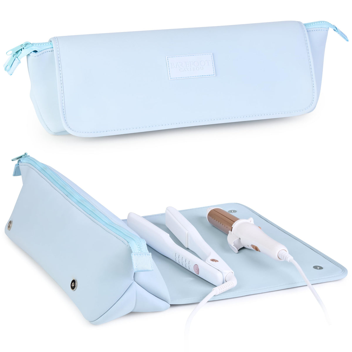 BAREFOOT CARIBOU travel bag back view highlighting sturdy build for daily styling tool storage