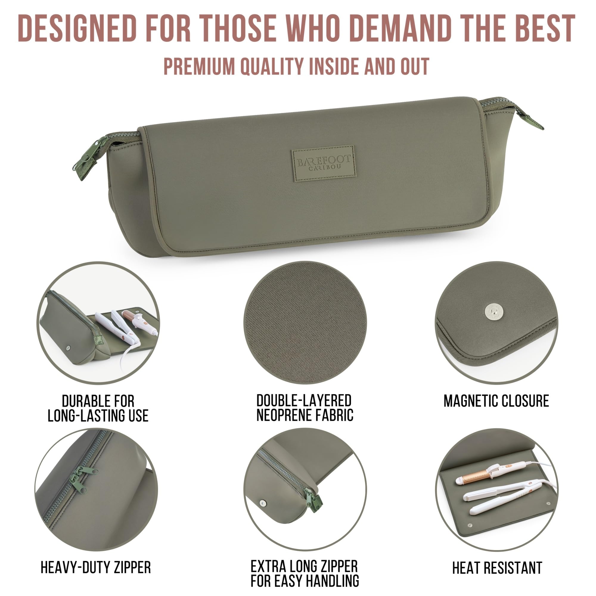 Barefoot Caribou Hair Tools Travel Bag magnet closure secures contents during transport