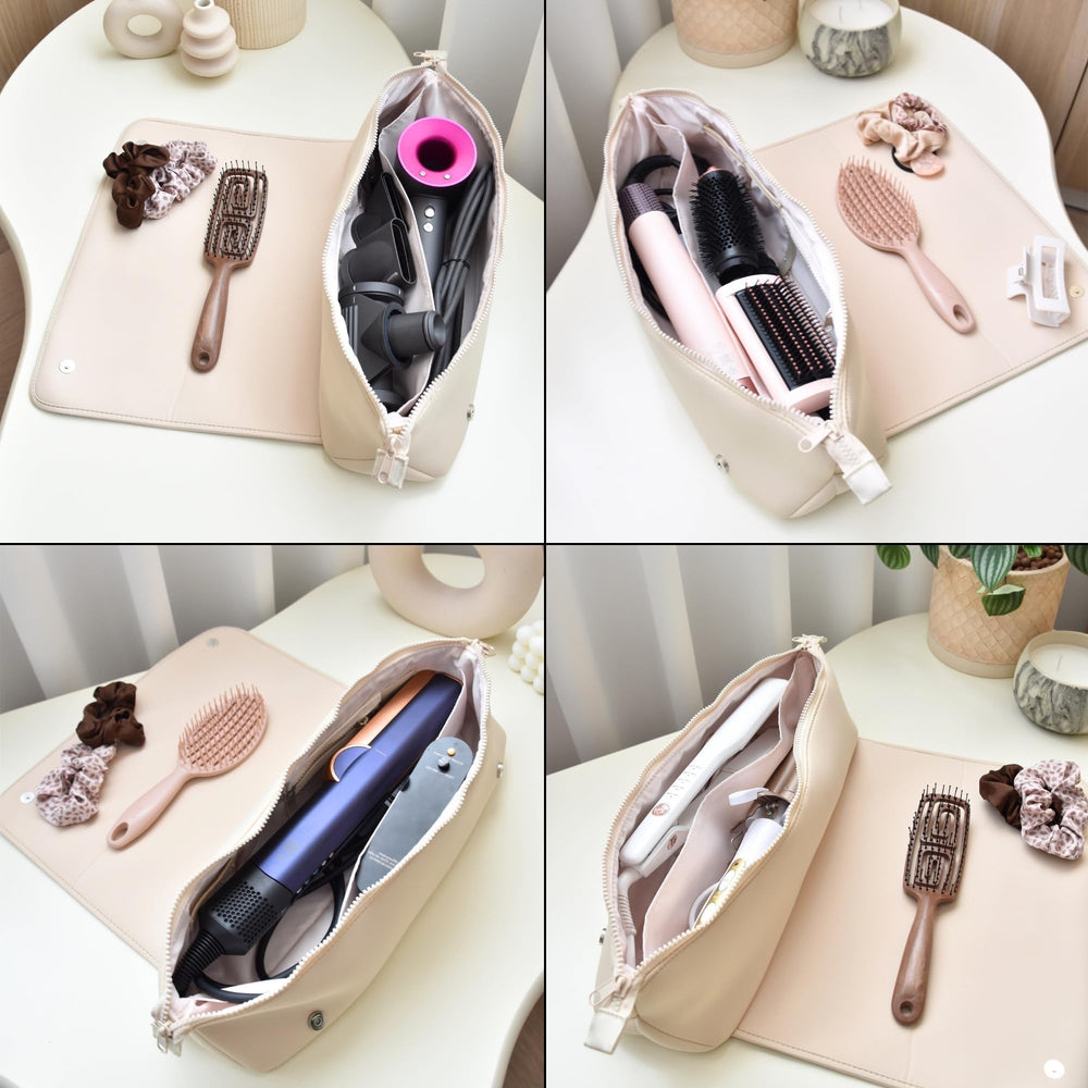 Barefoot Caribou heat-resistant mat supports safe flat iron use anywhere.