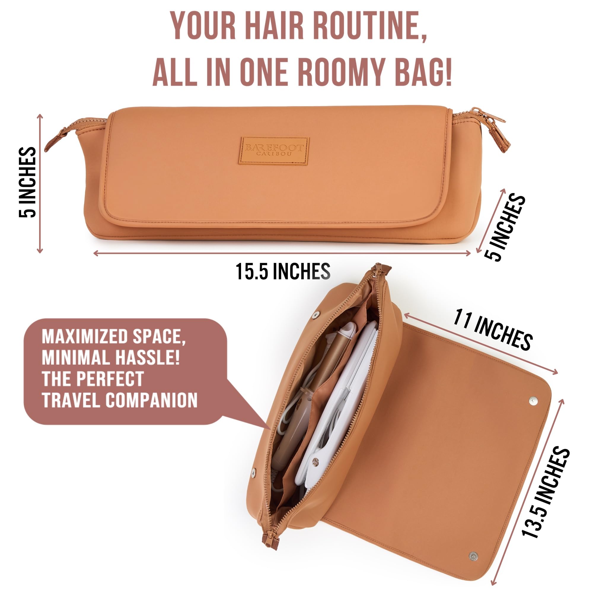 BAREFOOT CARIBOU heat-resistant mat with a flat iron demonstrates safe resting during styling.