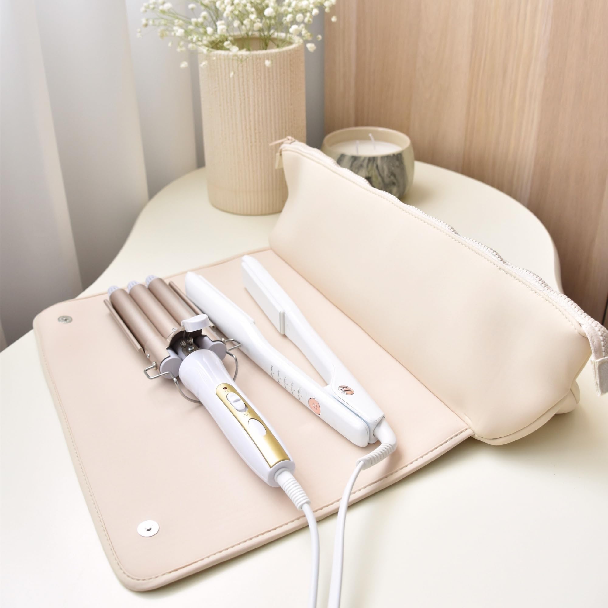 Barefoot Caribou portable hair tools organizer keeps tools ready and protected.