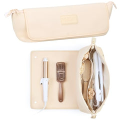 Barefoot Caribou travel bag ivory front view showing compact storage for styling tools.