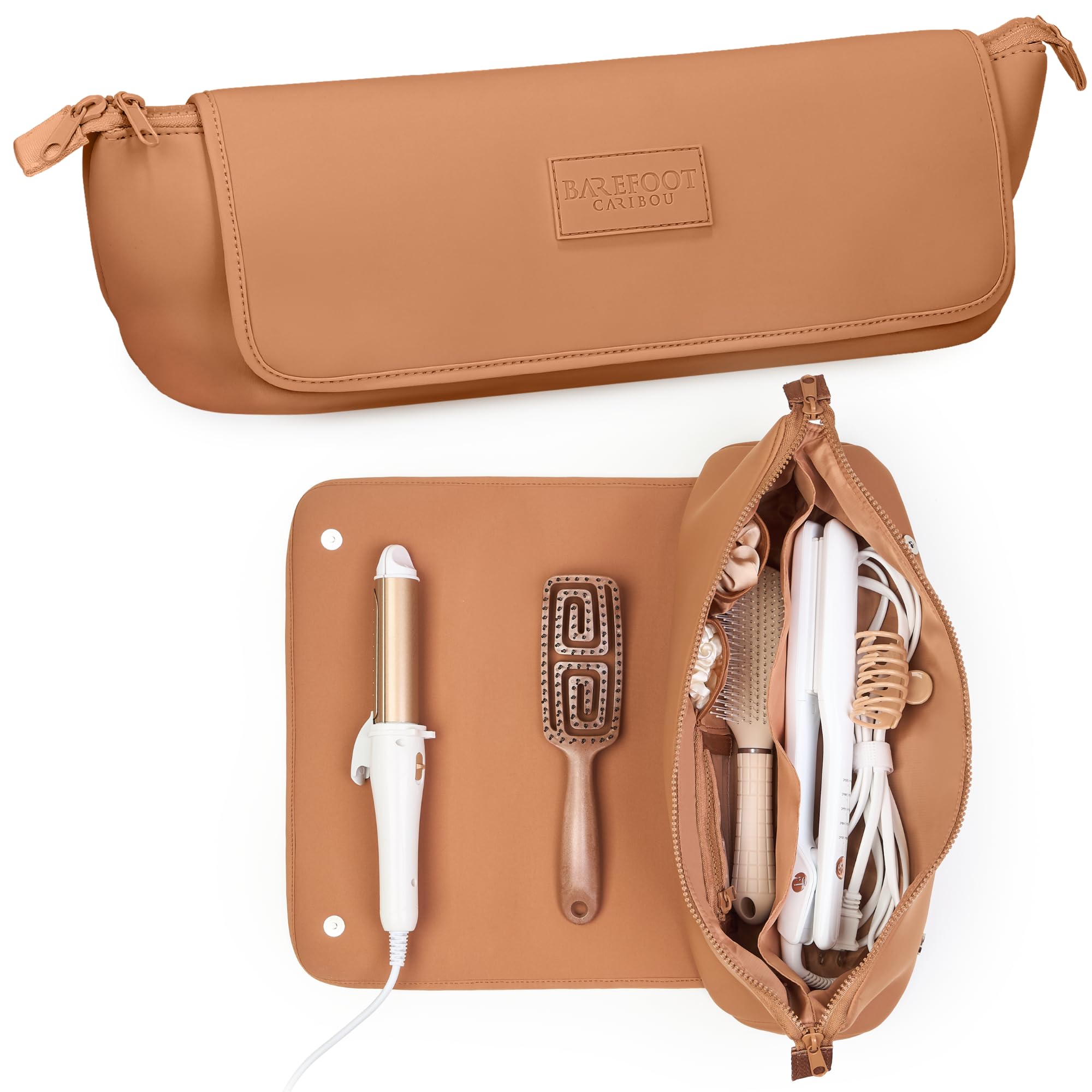 BAREFOOT CARIBOU travel bag open compartments for quick tool access and organization.