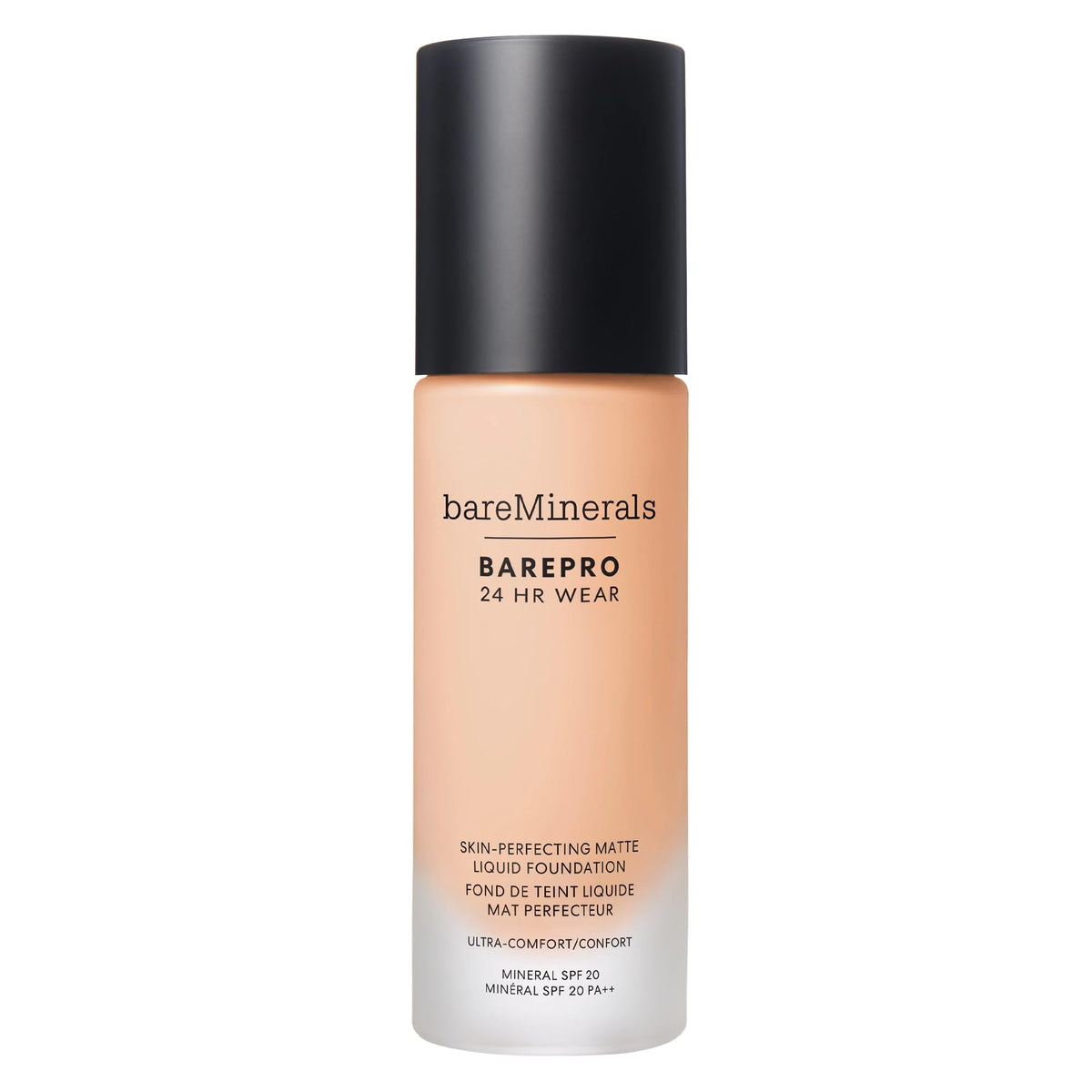 Bareminerals Barepro 24HR wear bottle closeup highlights long-lasting matte finish