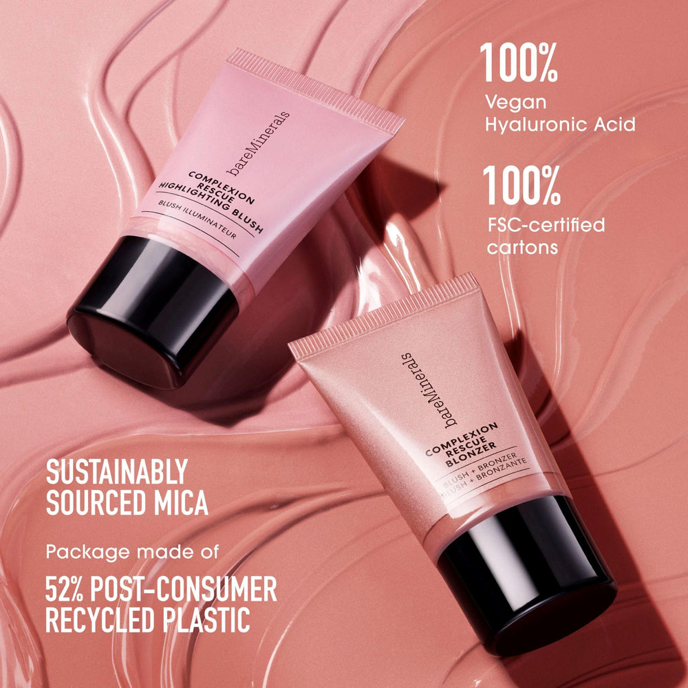 bareMinerals Complexion Rescue Liquid Blonzer Kiss of Rose glow shot communicates sun-kissed radiance.