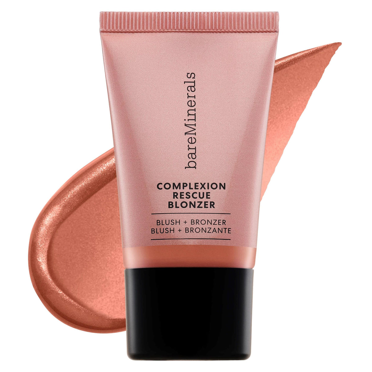 bareMinerals Complexion Rescue Liquid Blonzer Kiss of Rose packshot showcases universal rosy-bronze glow for everyday warmth.