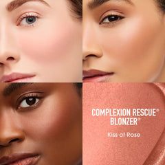 bareMinerals Complexion Rescue Liquid Blonzer Kiss of Rose swirl closeup highlights creamy blendability for seamless color.
