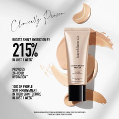 bareMinerals Complexion Rescue swatches Wheat 4.5 reveal sheer to light coverage.