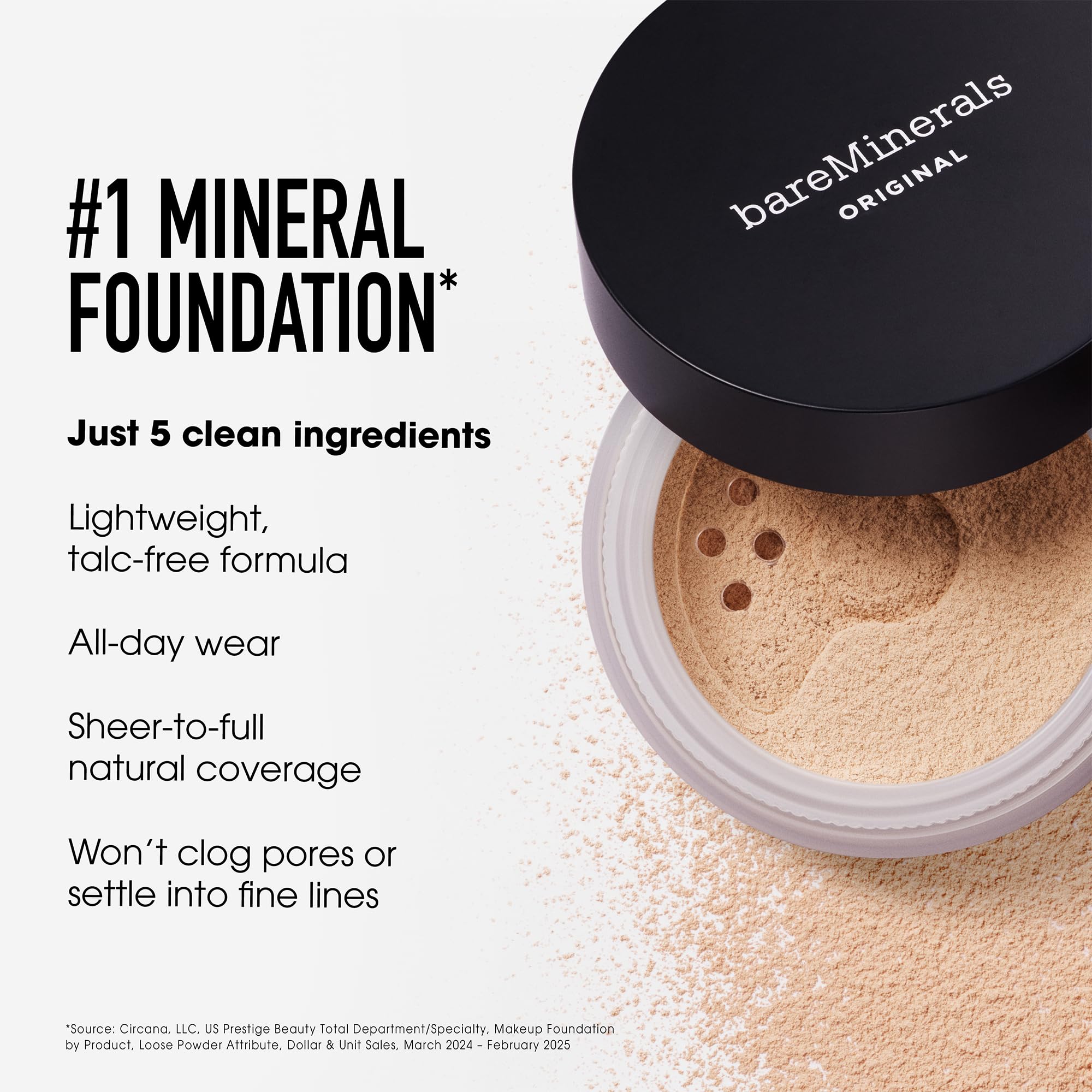 BareMinerals Deluxe Original Loose Foundation texture blended on skin for a seamless finish.