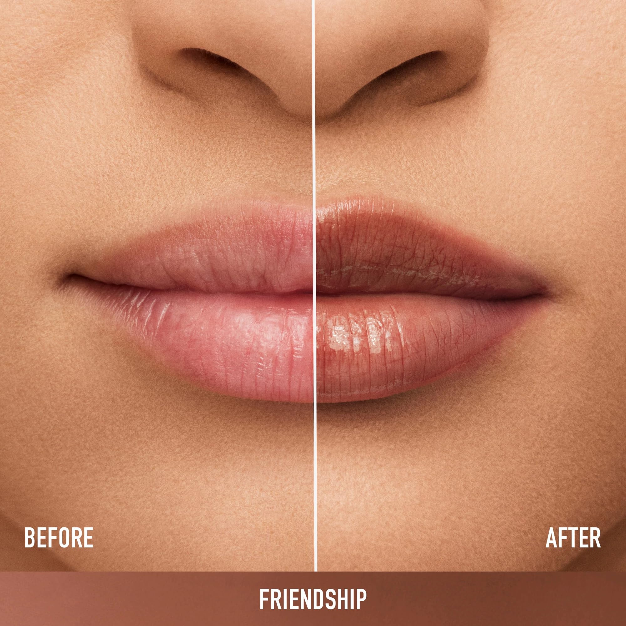 bareMinerals Dewy Lip Gloss-Balm Friendship swatch reveals sheer color with shine