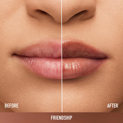 bareMinerals Dewy Lip Gloss-Balm Friendship swatch reveals sheer color with shine