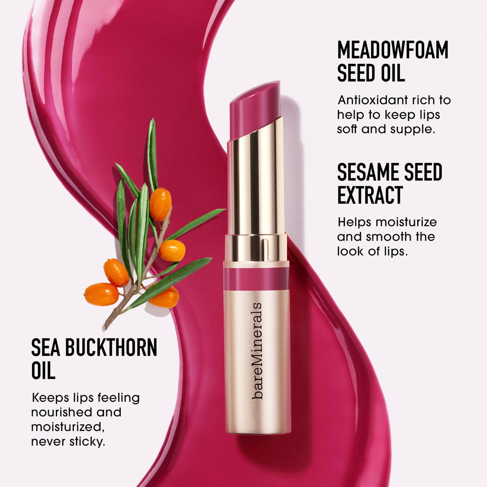 bareMinerals Dewy Lip Gloss-Balm Soul Sea Buckthorn ingredient highlight for moisture.