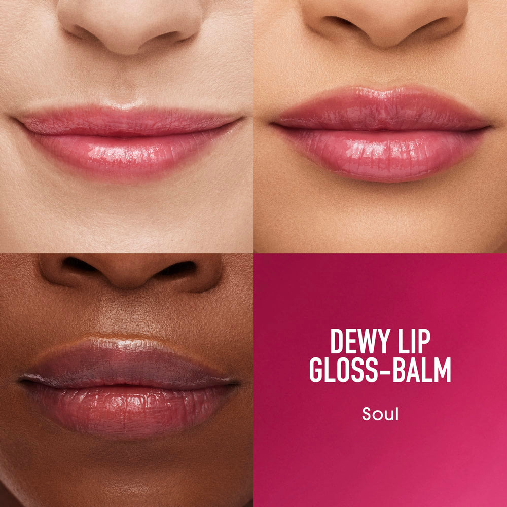bareMinerals Dewy Lip Gloss-Balm Soul on lips displaying smooth, plush texture.