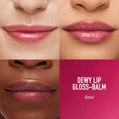 bareMinerals Dewy Lip Gloss-Balm Soul on lips displaying smooth, plush texture.