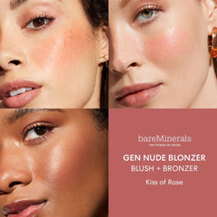 bareMinerals Gen Nude Blonzer Kiss of Rose buildable color flatters all skin tones.