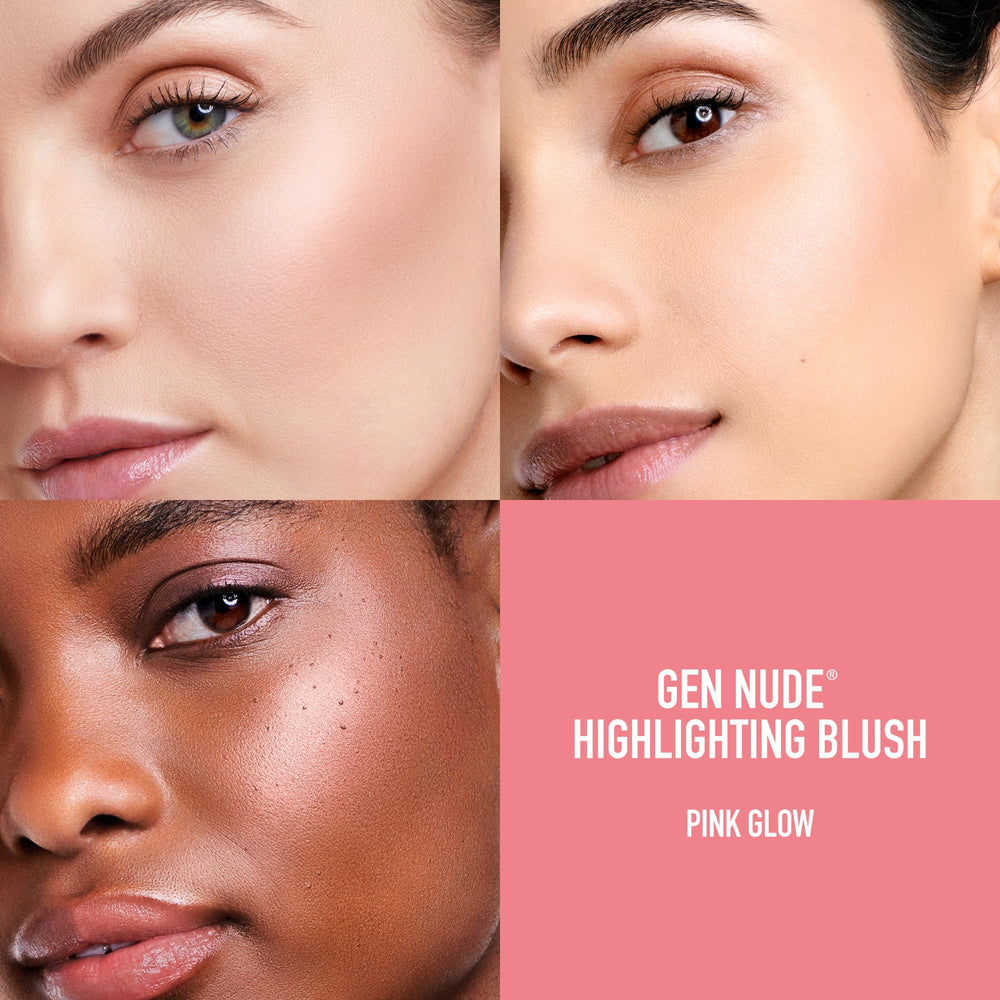 bareMinerals Gen Nude Highlighting Blush Pink Glow shows smooth, long-wear finish on skin.