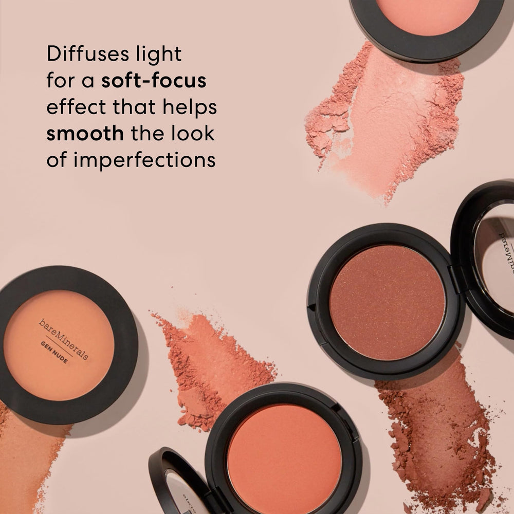 bareMinerals Gen Nude Powder Blush diffused soft focus finish swatch highlights pores softly for smoother skin