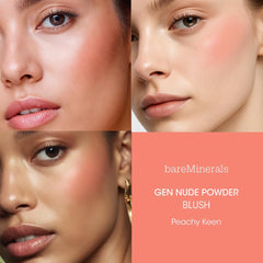 bareMinerals Gen Nude Powder Blush Peachy Keen swatch shows natural, diffused color