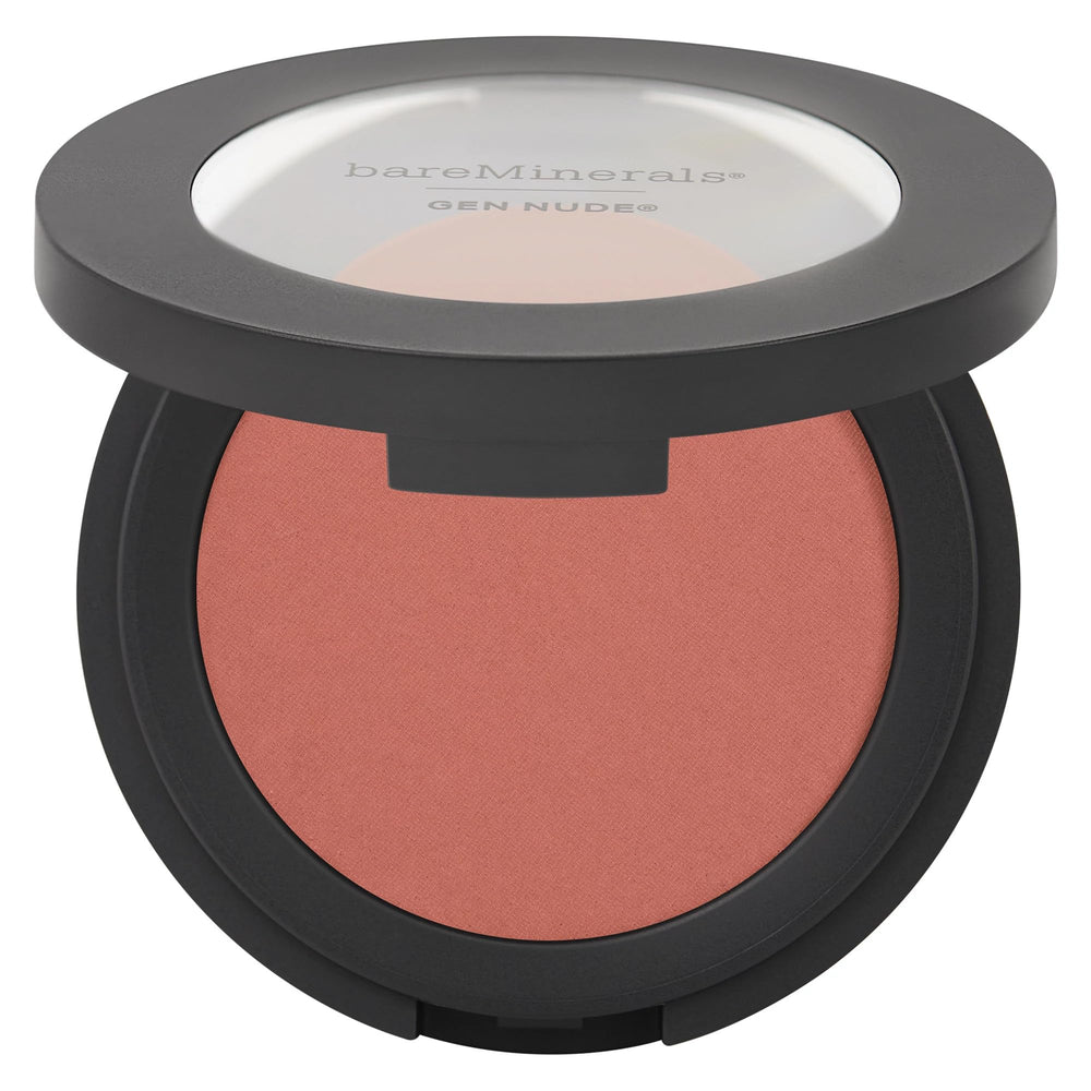 bareMinerals Gen Nude Powder Blush Strike A Rose closeup blend shows silky, buildable color