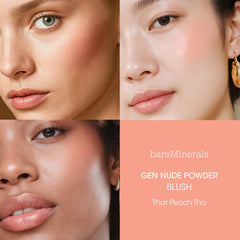 bareMinerals Gen Nude Powder Blush That Peach Tho packaging highlights a talc-free formula