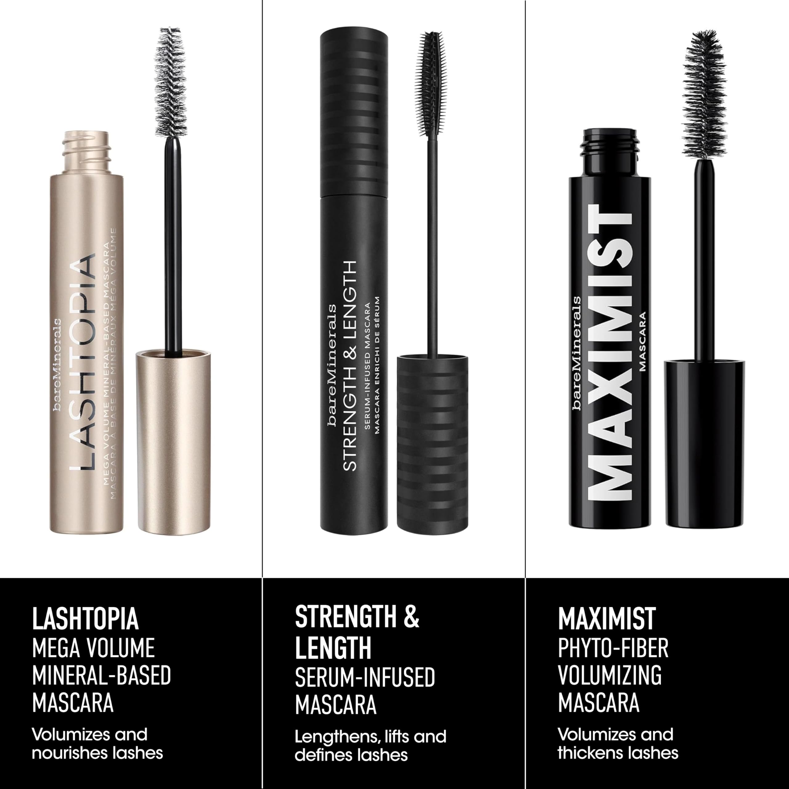 bareMinerals Lashtopia all-day resilience resists smudges and flakes