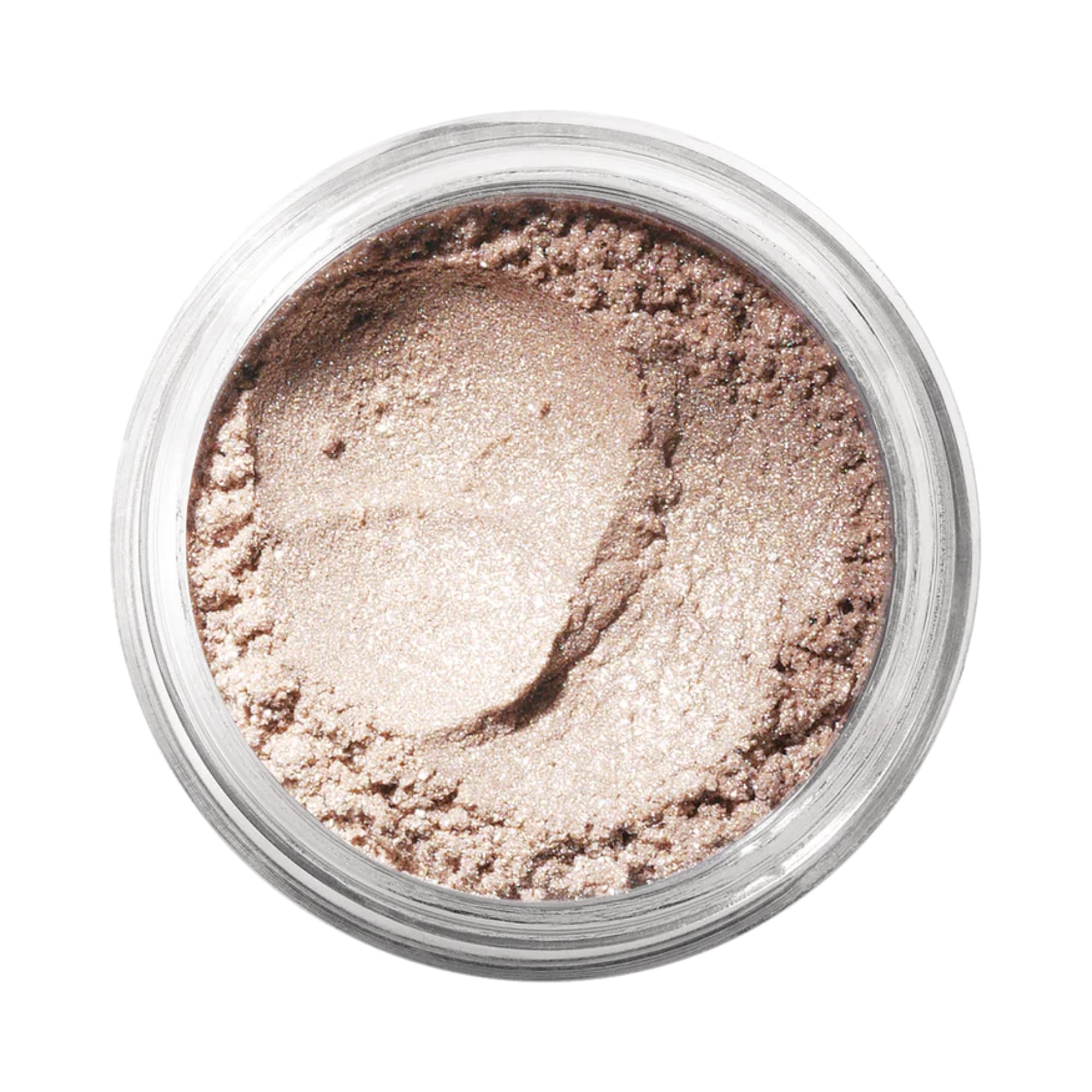 bareMinerals loose eyeshadow Nude Beach swatch showing soft-to-metallic payoff