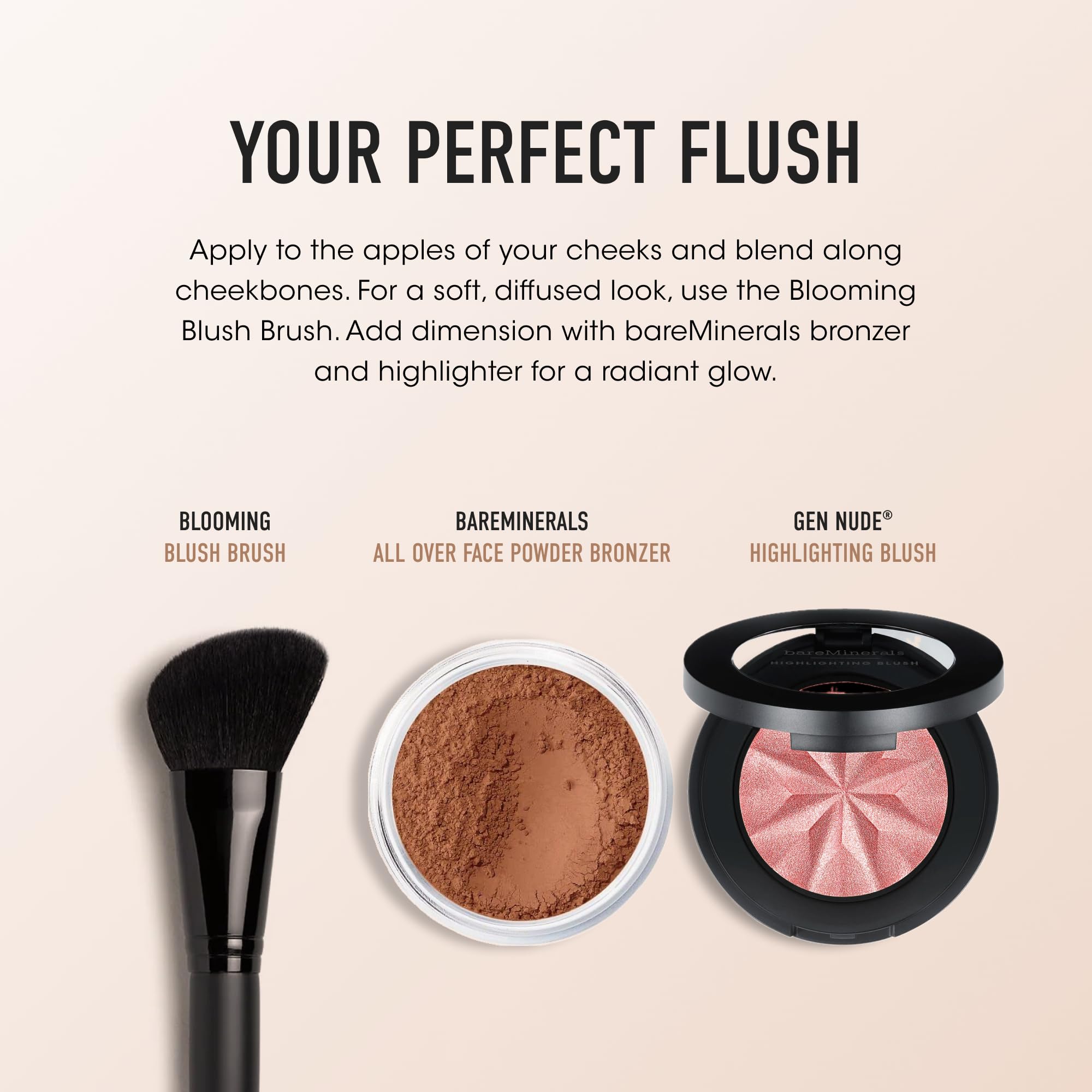 BareMinerals Loose Mineral Blush Vintage Peach vegan, dermatologist-tested formula suits sensitive skin without irritation.