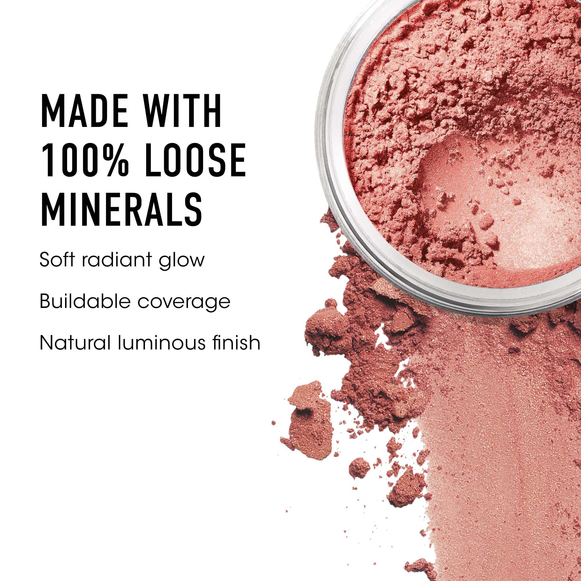 BareMinerals Loose Mineral Blush Vintage Peach compact close-up highlights its silky-cream finish when layered.