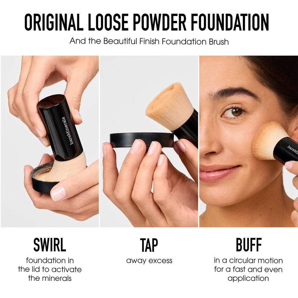 bareMinerals Medium Beige shade on skin for luminous natural finish