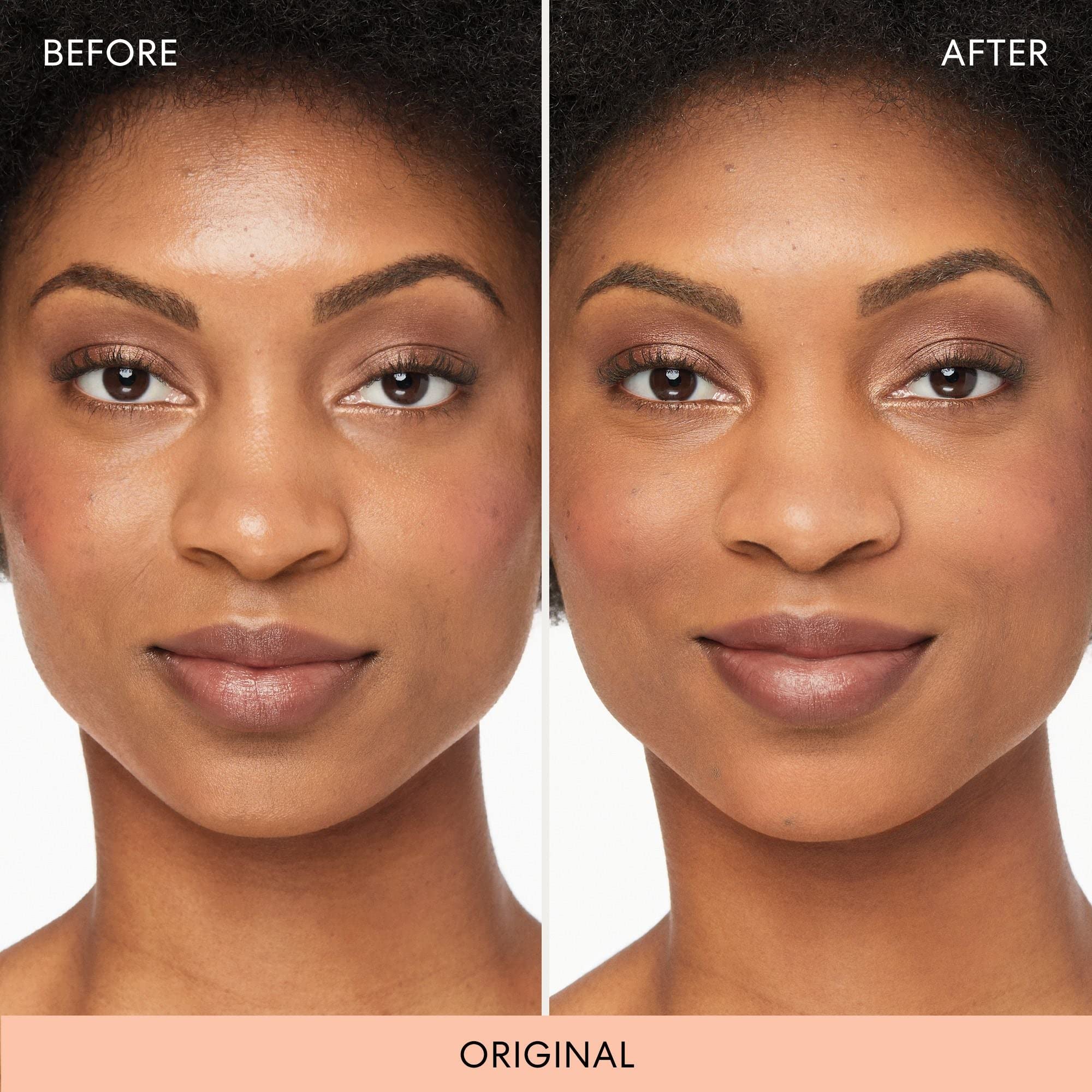 bareMinerals Mineral Veil on skin achieves pore blur and smooth texture.