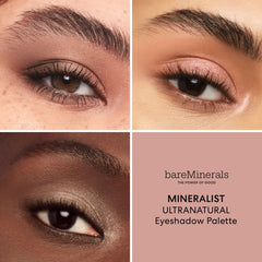 bareMinerals Mineralist Eyeshadow Palette Ultranatural brush application demonstrates creamy shadows for seamless layering.