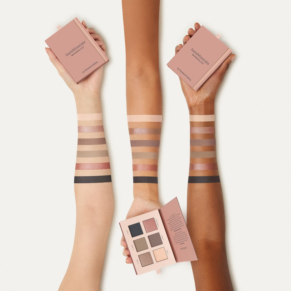 bareMinerals Mineralist Eyeshadow Palette Ultranatural swatches on skin reveal rich pigment and blendable texture.