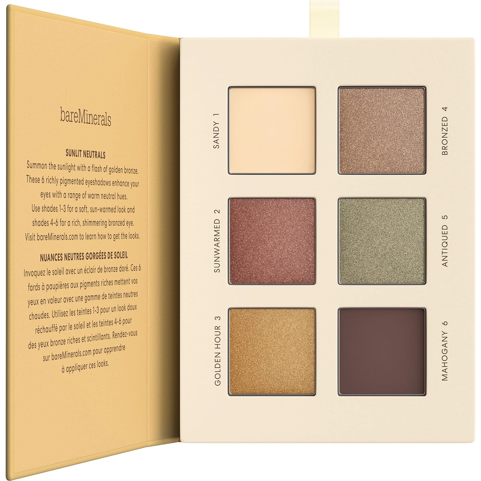 bareMinerals Mineralist Eyeshadow Sunlit open palette with six pigments for versatile looks.