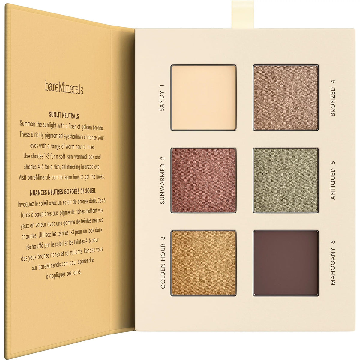 bareMinerals Mineralist Eyeshadow Sunlit open palette with six pigments for versatile looks.
