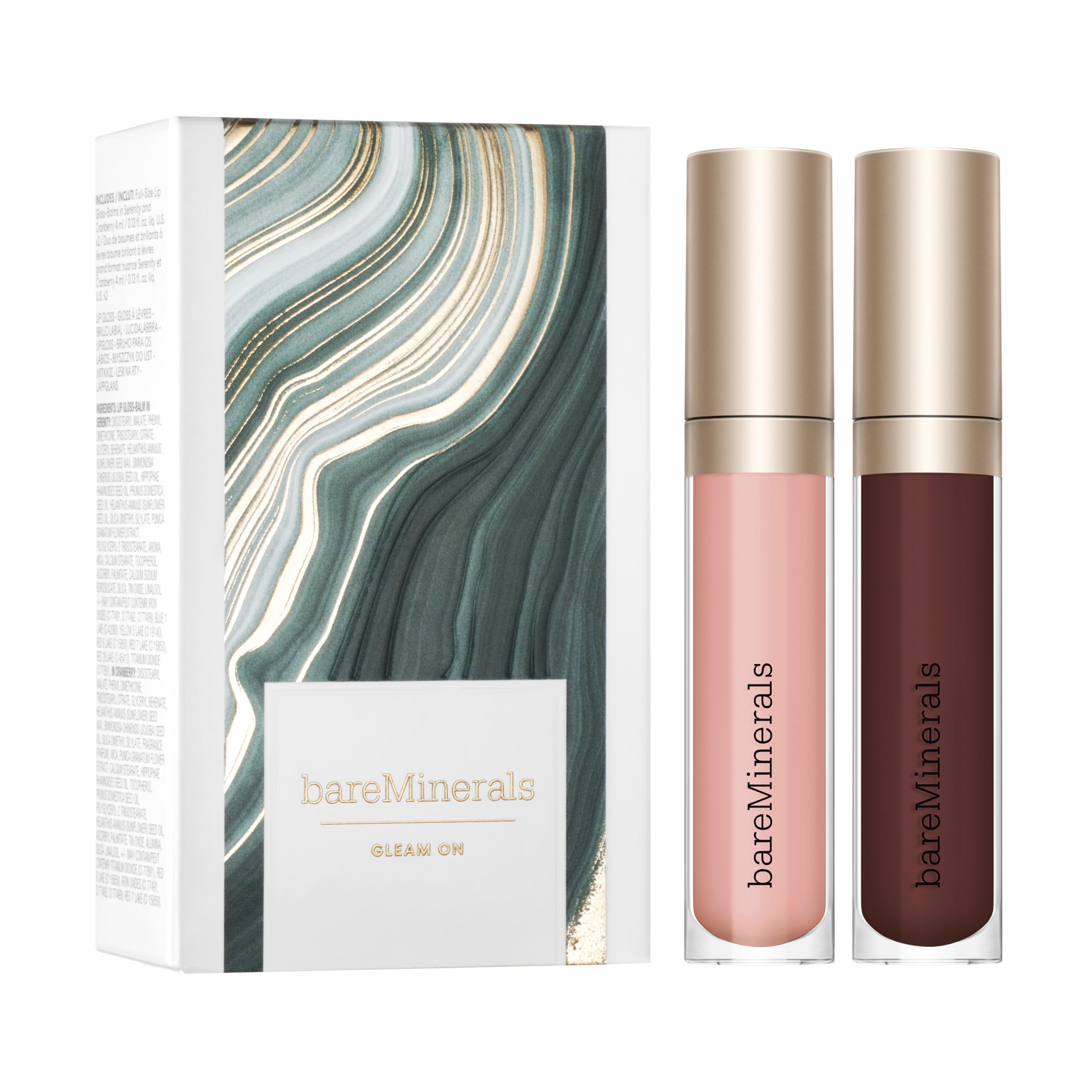 BareMinerals Mineralist Lip Gloss-Balm Serenity bottle shows sheer color and glossy shine