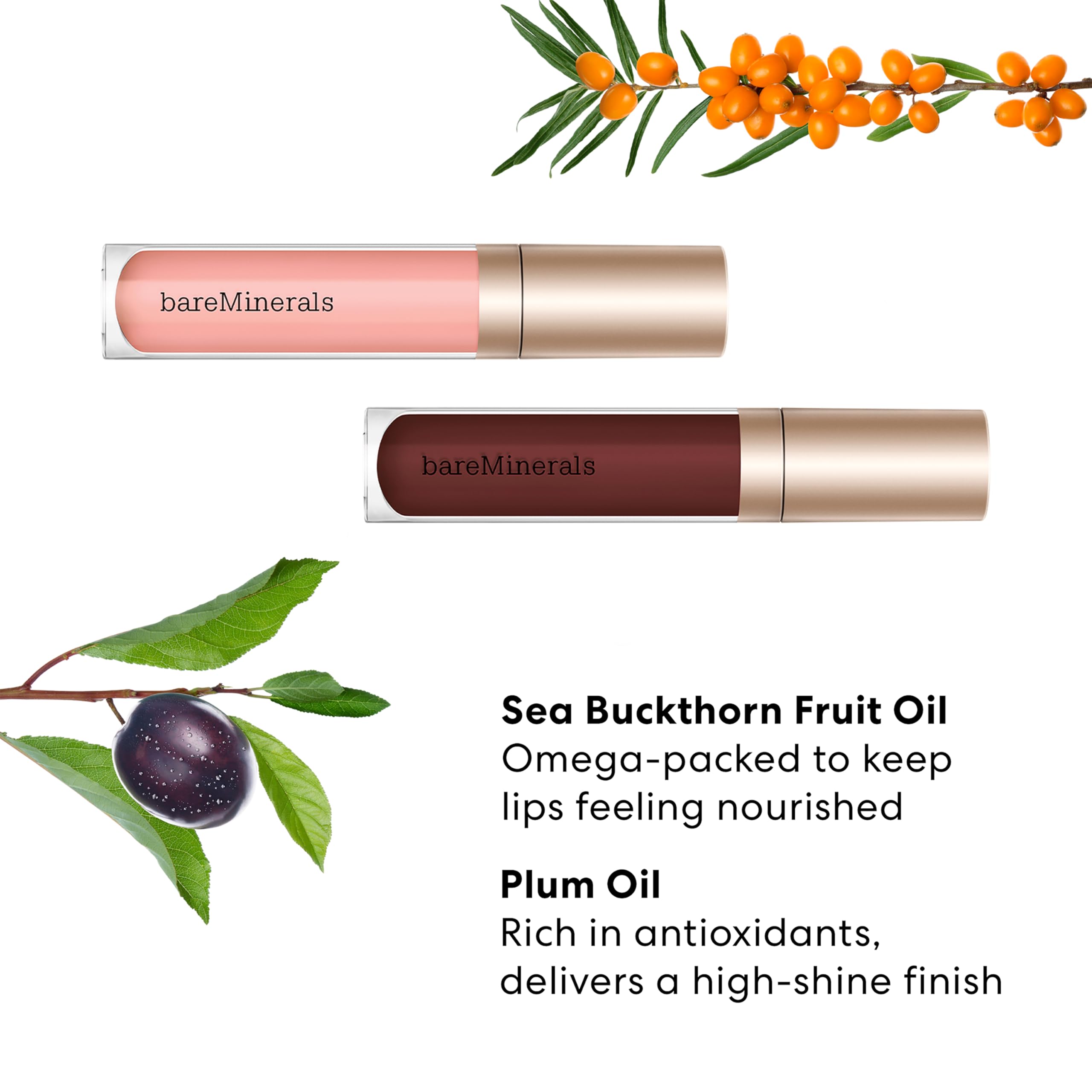 BareMinerals Mineralist Lip Gloss-Balm application swatch demonstrates smooth, non-sticky finish