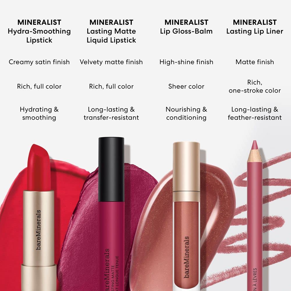 bareMinerals Mineralist cruelty-free-vegan badge signals ethical, modern lipstick